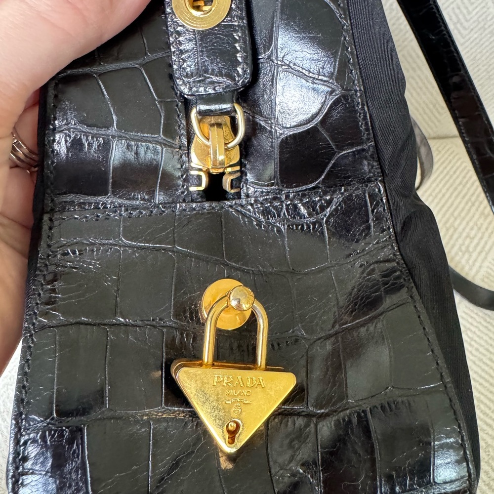 Sleek Black Prada Croc and Nylon Tote - Picture 3 of 3